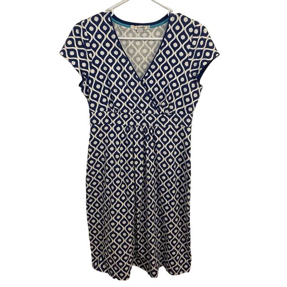 Boden Dress Womens Size 6R Blue Jersey Geometric Print V Neck Casual Work - Picture 1 of 5